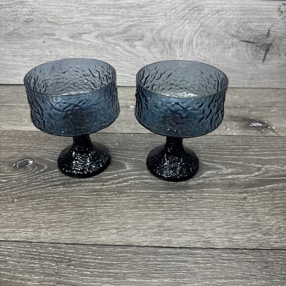Lenox Impromptu Sherbet Dishes Low Champagne Glasses Blue Hand Blown Crystal-2pc - Picture 1 of 7